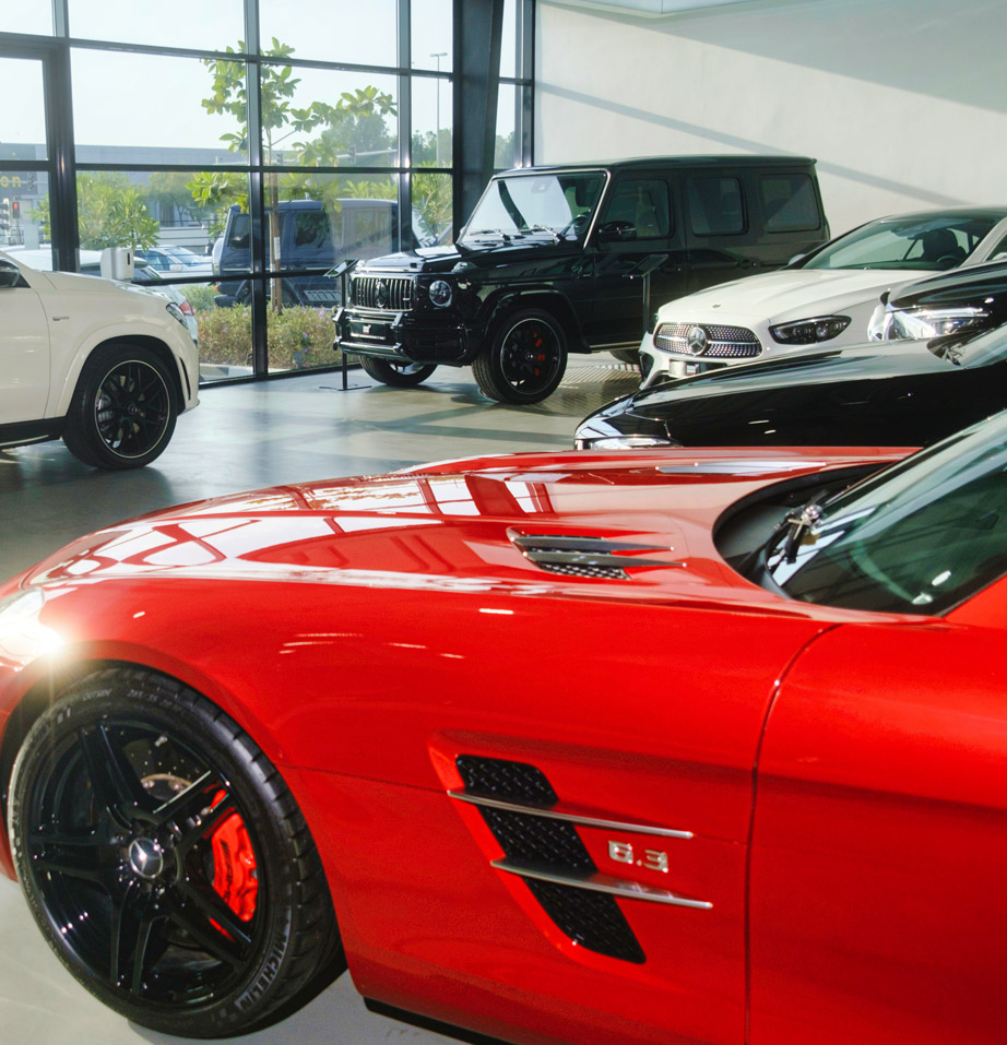 Mercedes SLS in foreground